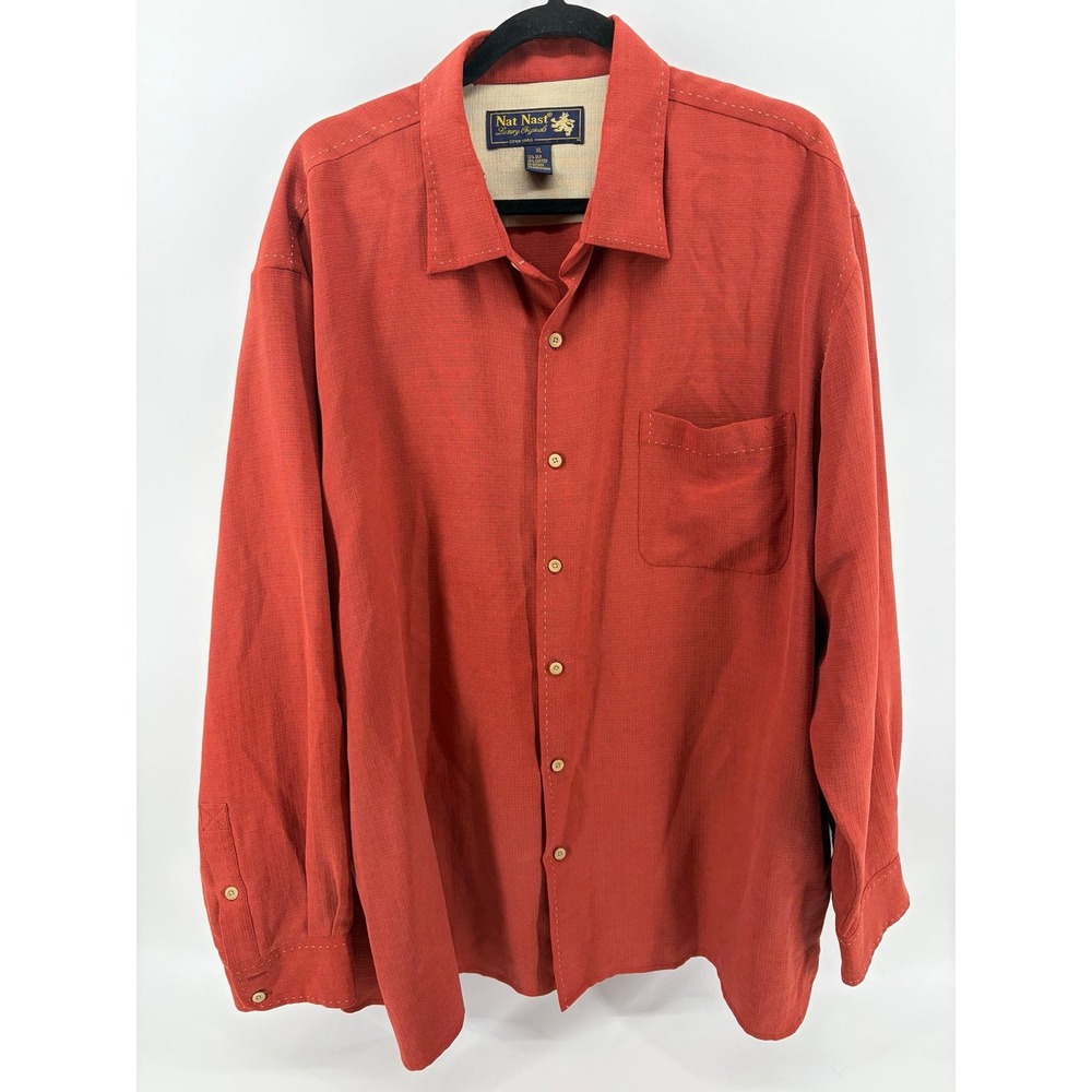 Nat Nast Luxury Originals, Silk Blend, Burnt Orange Collar Long-Sleeve Shirt, XL